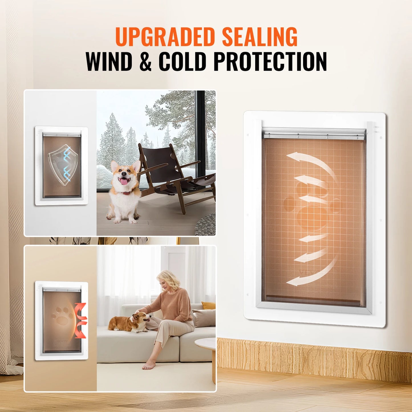 NONEDogDoor Metal Frame Pet Door With Lock 3Flap System