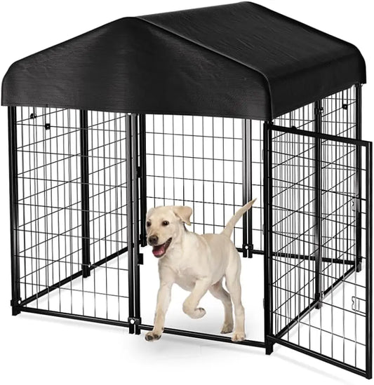 Outdoor Dog Kennel with Waterproof Roof, 4ft x 4ft x 4.5ft Pet Enclosure for Medium to Small Dogs