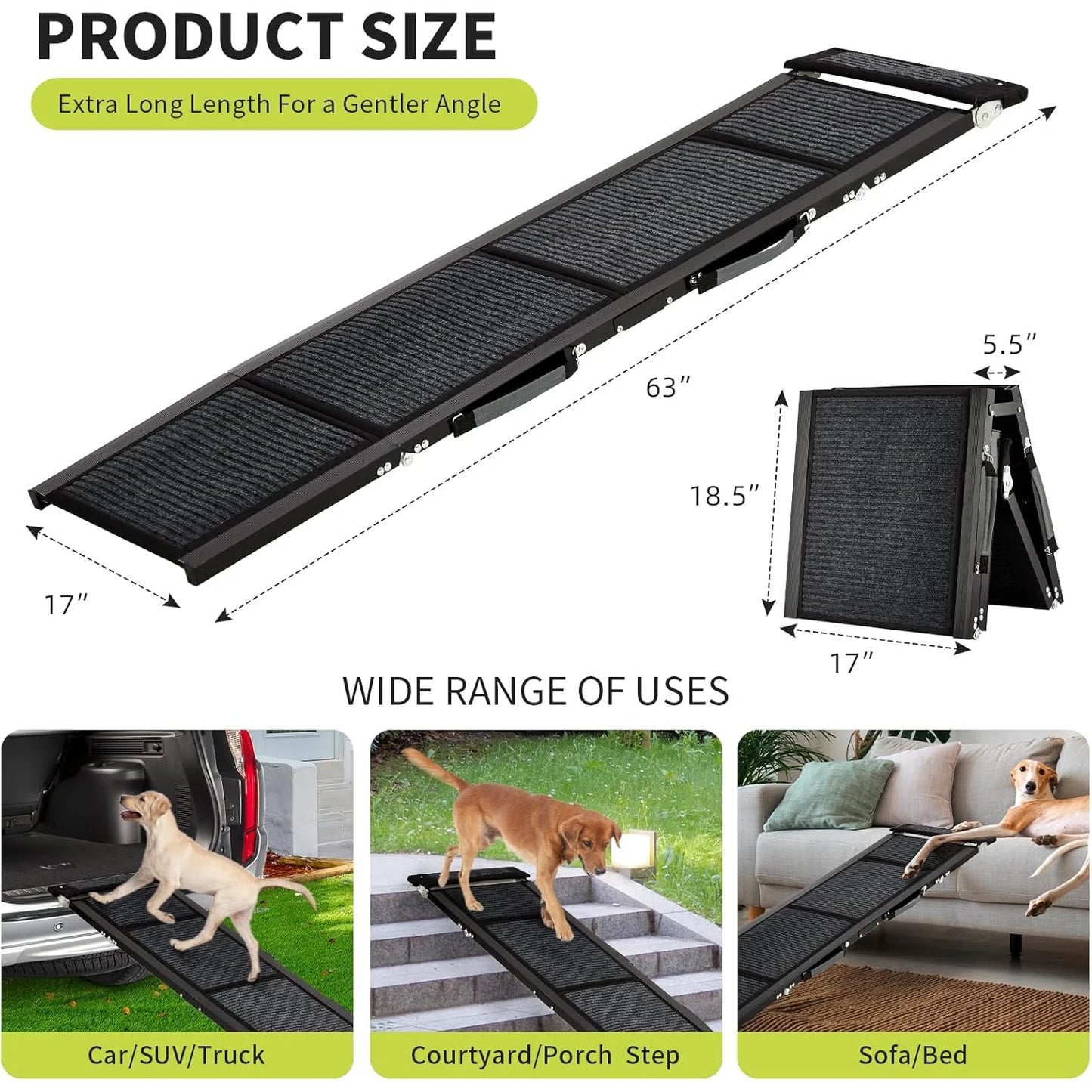 DishyKooker Folding Dog Ramp for Cars with Non Slip Surface