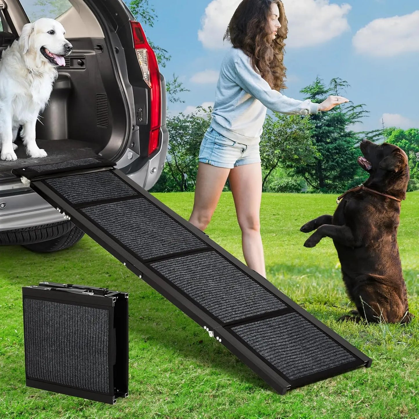 DishyKooker Folding Dog Ramp for Cars with Non Slip Surface