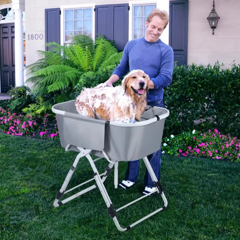 Dog Litter Elevated Foldable Pet Bath Tubs For Bathing And Grooming Station Adjustable For Medium To Large Pets