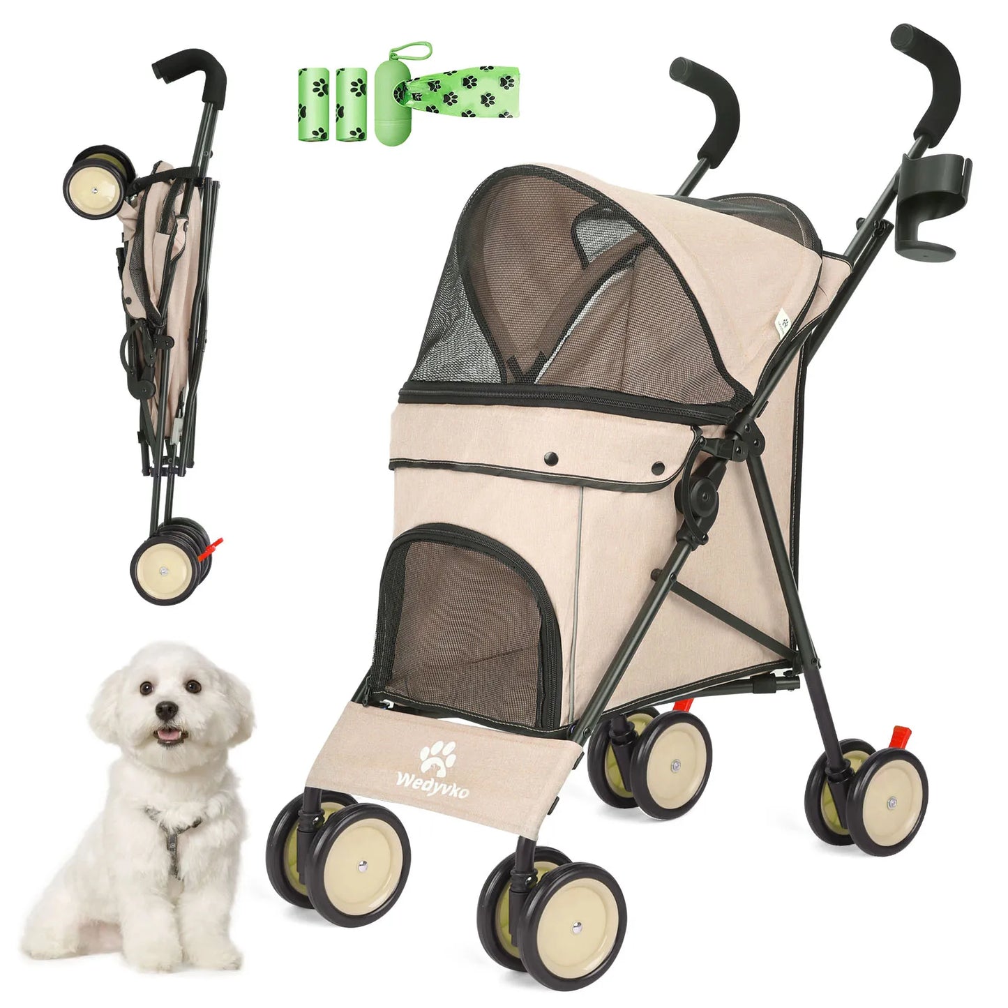 Wedyvko Pet Stroller Four Wheel Puppy Carrier With Brakes