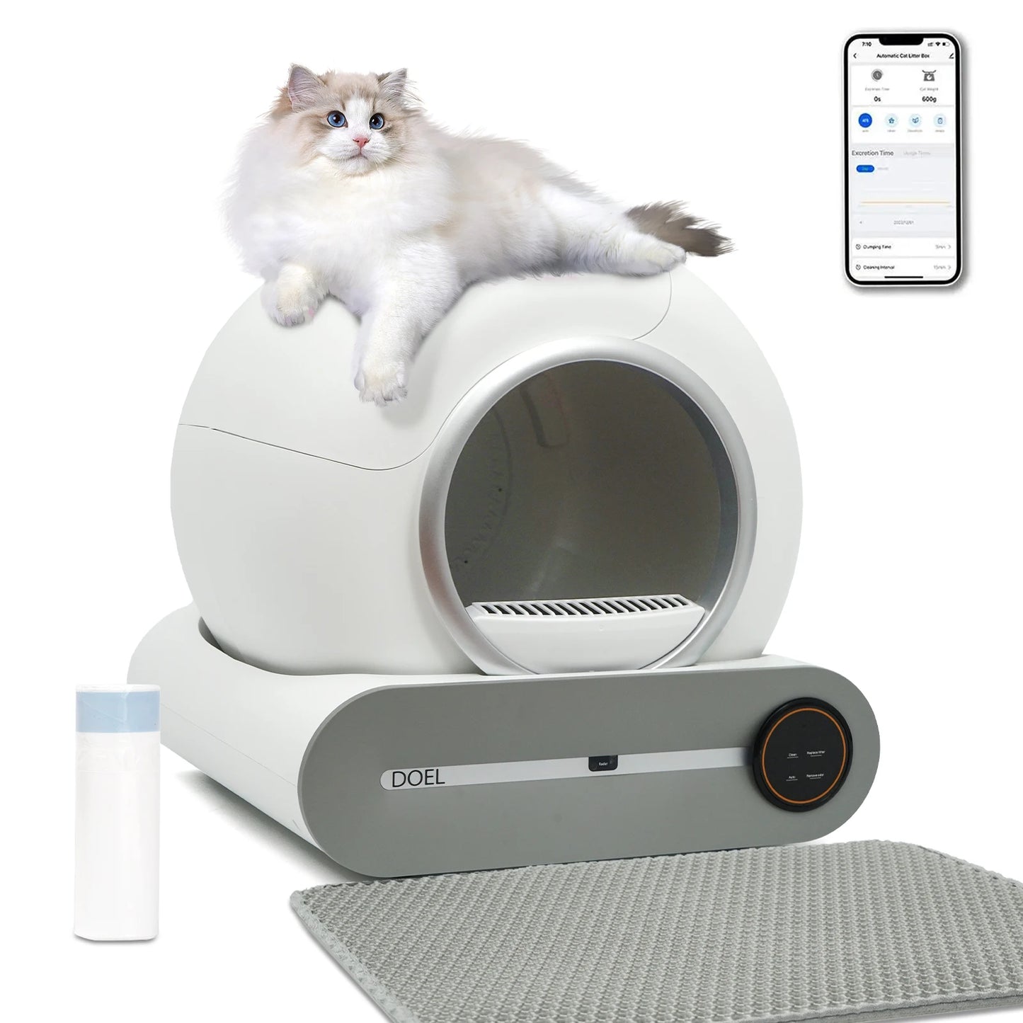 DOEL Smart Self Cleaning Cat Litter Box With App Control And WiFi Connectivity Includes Trash Bag And Litter Mat