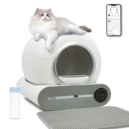 DOEL Smart Self Cleaning Cat Litter Box With App Control And WiFi Connectivity Includes Trash Bag And Litter Mat