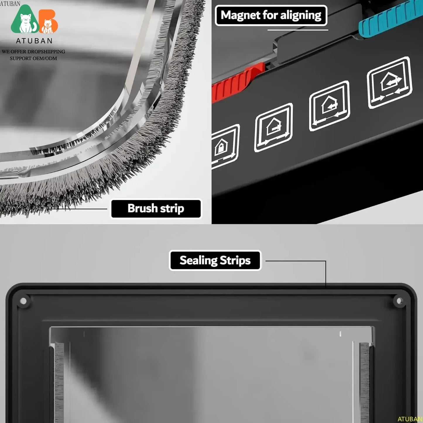 ATUBAN Cat Door With 4 Modes Locking Window Or Wall