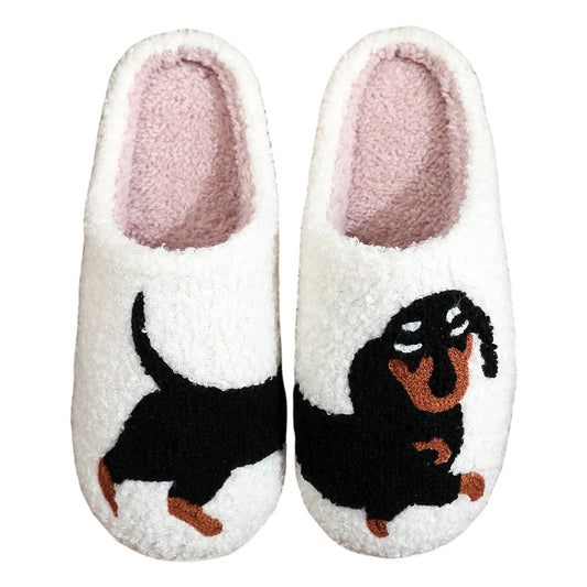 Plush Dachshund Slippers Closed Toe Slippers Comfortable Flat Thermal Slippers Fluffy Home Slippers for Outdoor Indoor Bedroom