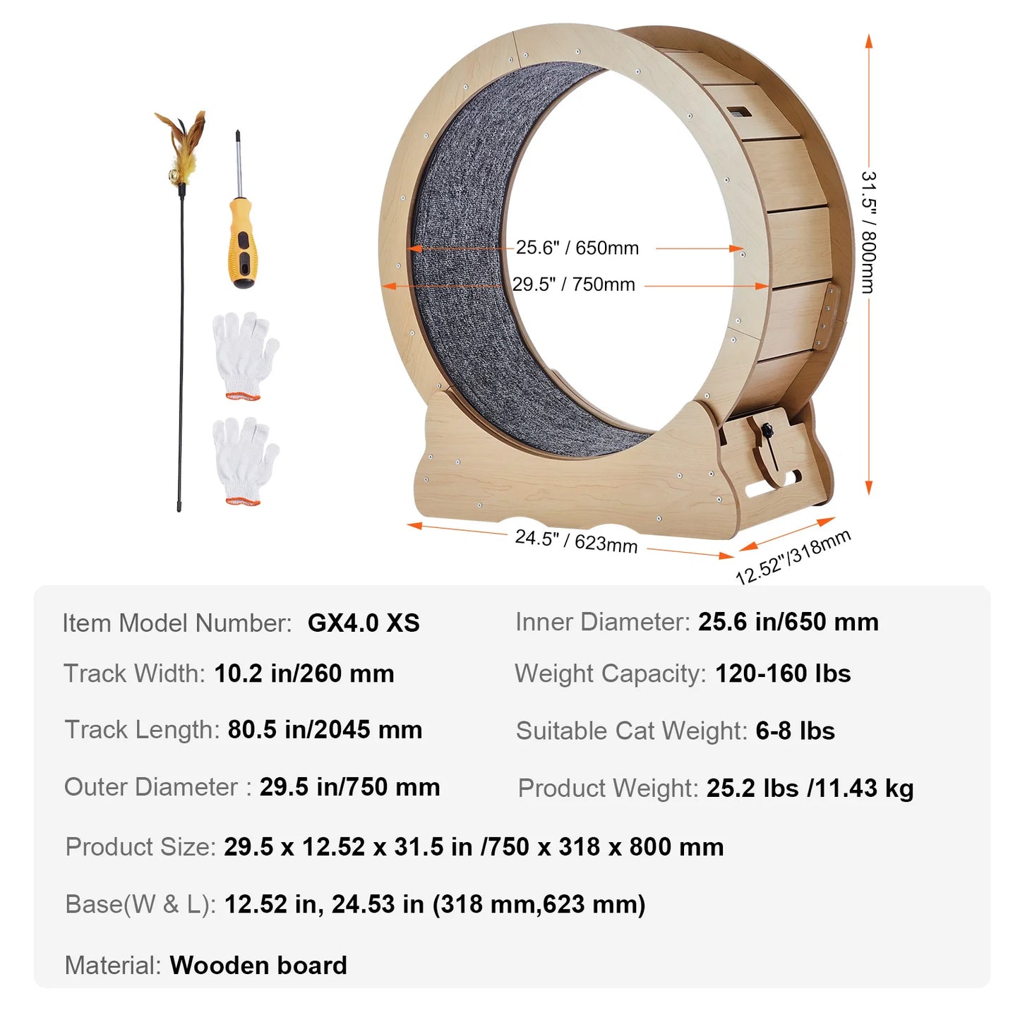 Wooden Cat Exercise Wheel for Indoor Cats Running Treadmill