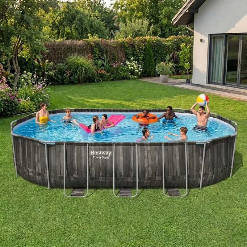 Bestway Power Steel 20’ x 12’ x 48” Above Ground Pool, Oval Metal Frame Outdoor Swimming Pool Set with Filter Pump, Ladder