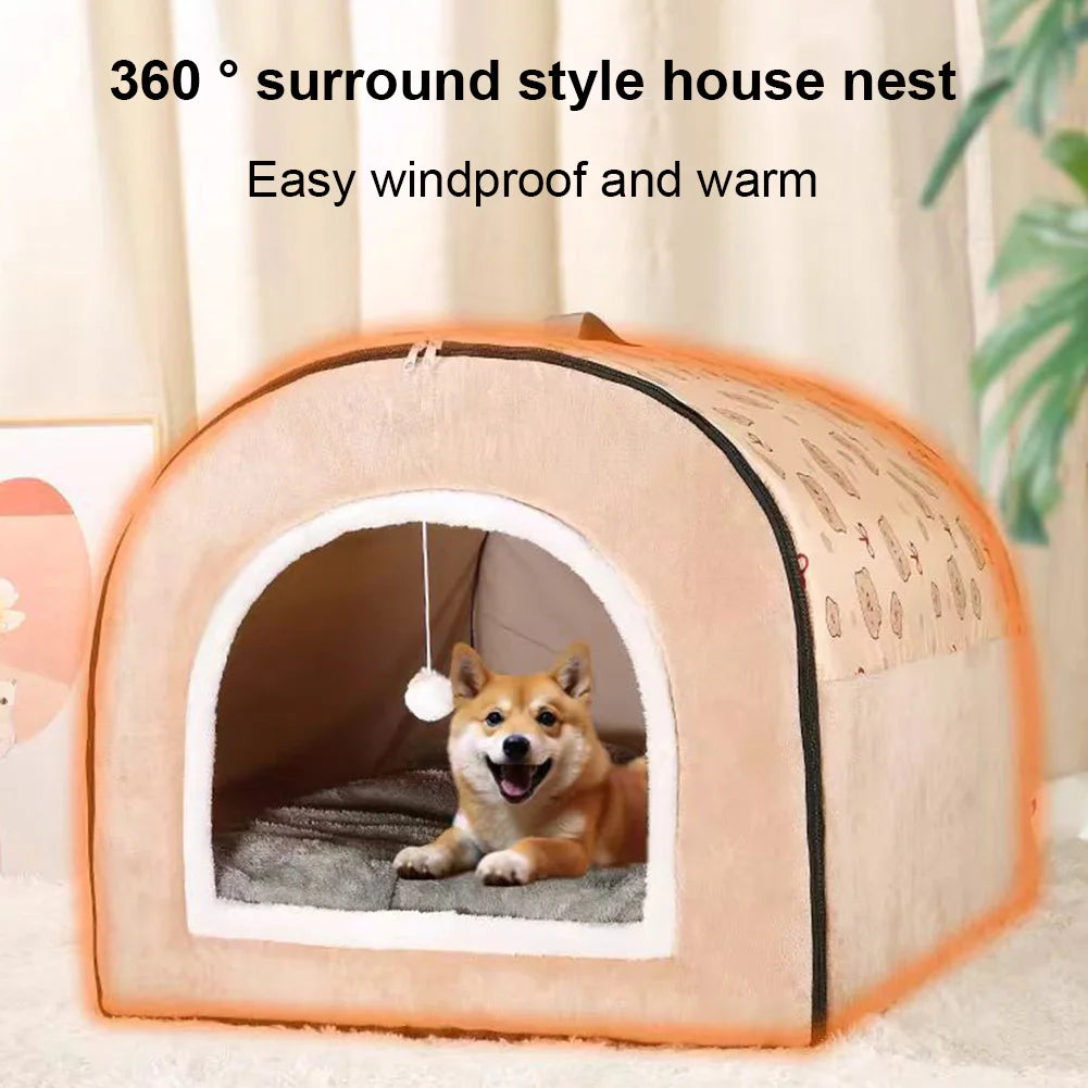 Winter Dog Bed Self-Warming Puppy House Washable Large Cat Sleeping Tent Cave Beds Indoor Kitten Nest Kennel Hut for Small Mediu