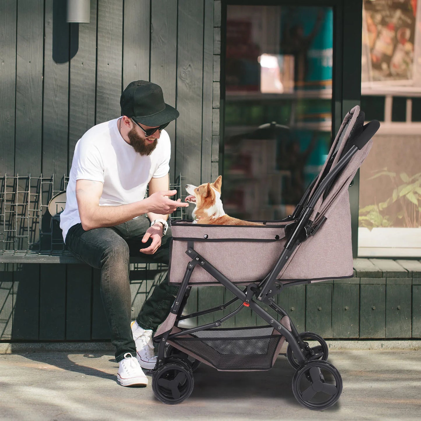 Dog Stroller With Reversible Handlebar And Poop Bags