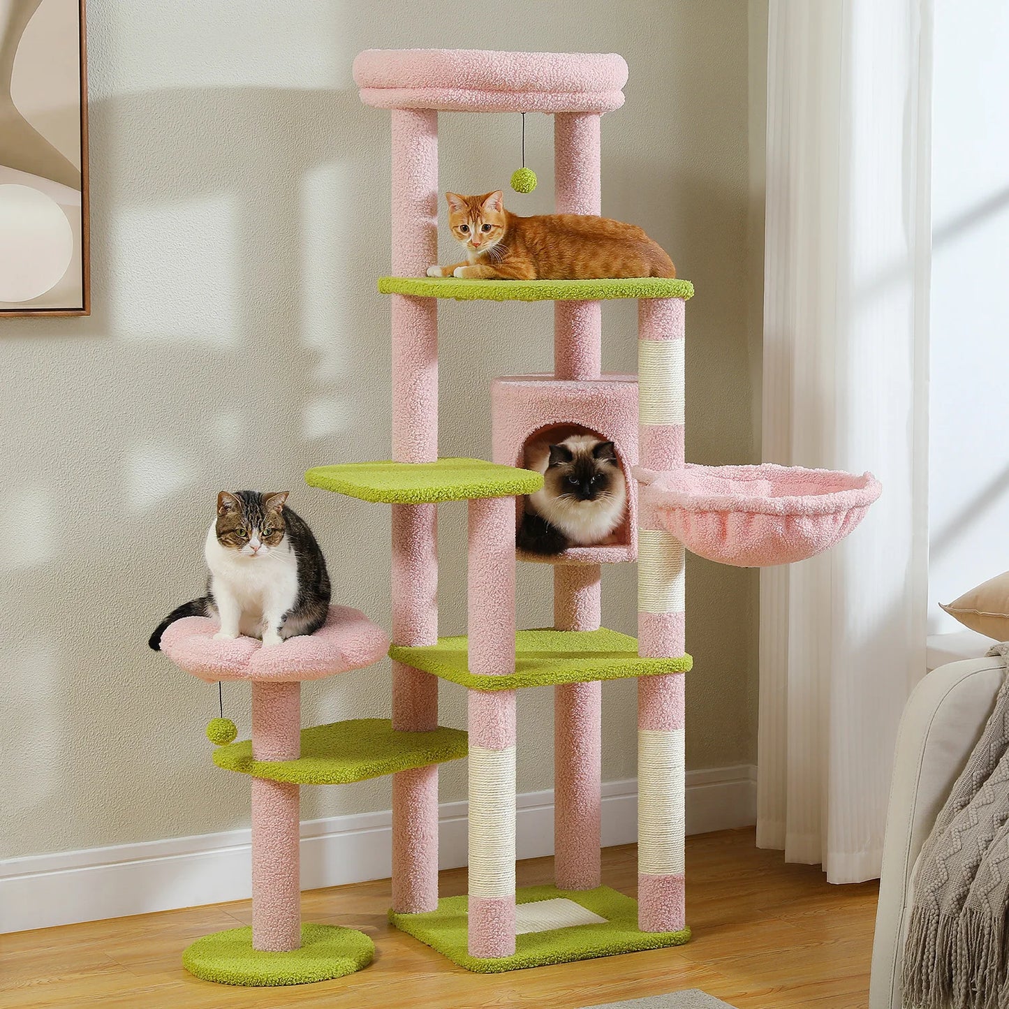 PEQULTICN PremiumQuality Multi-Level Cat Tree With Scratching Posts And HammocksElite