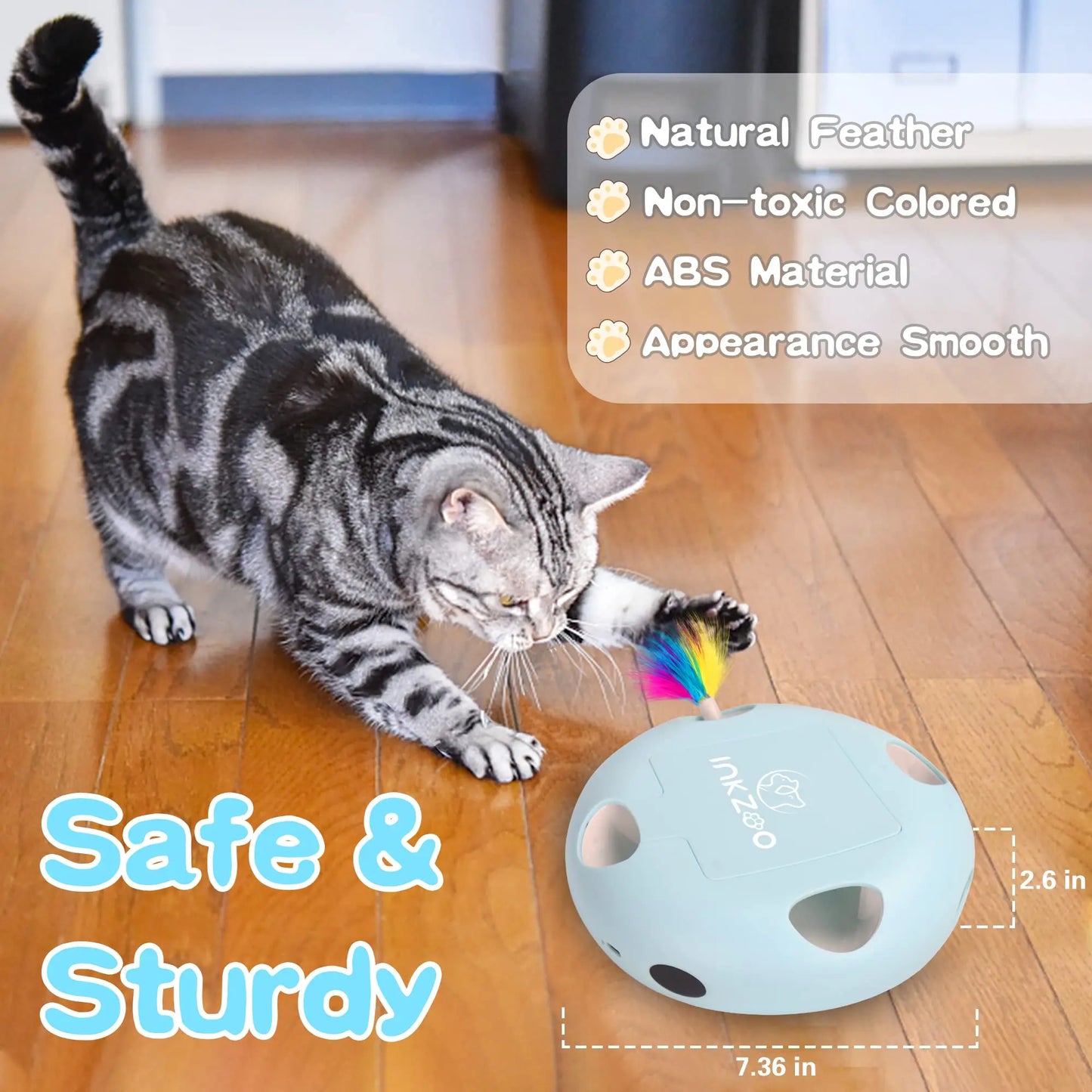 Cat toys, 7-hole smart sensor pop-up feather toys, USB powered indoor cat automatic kitten toys,Blue ﻿