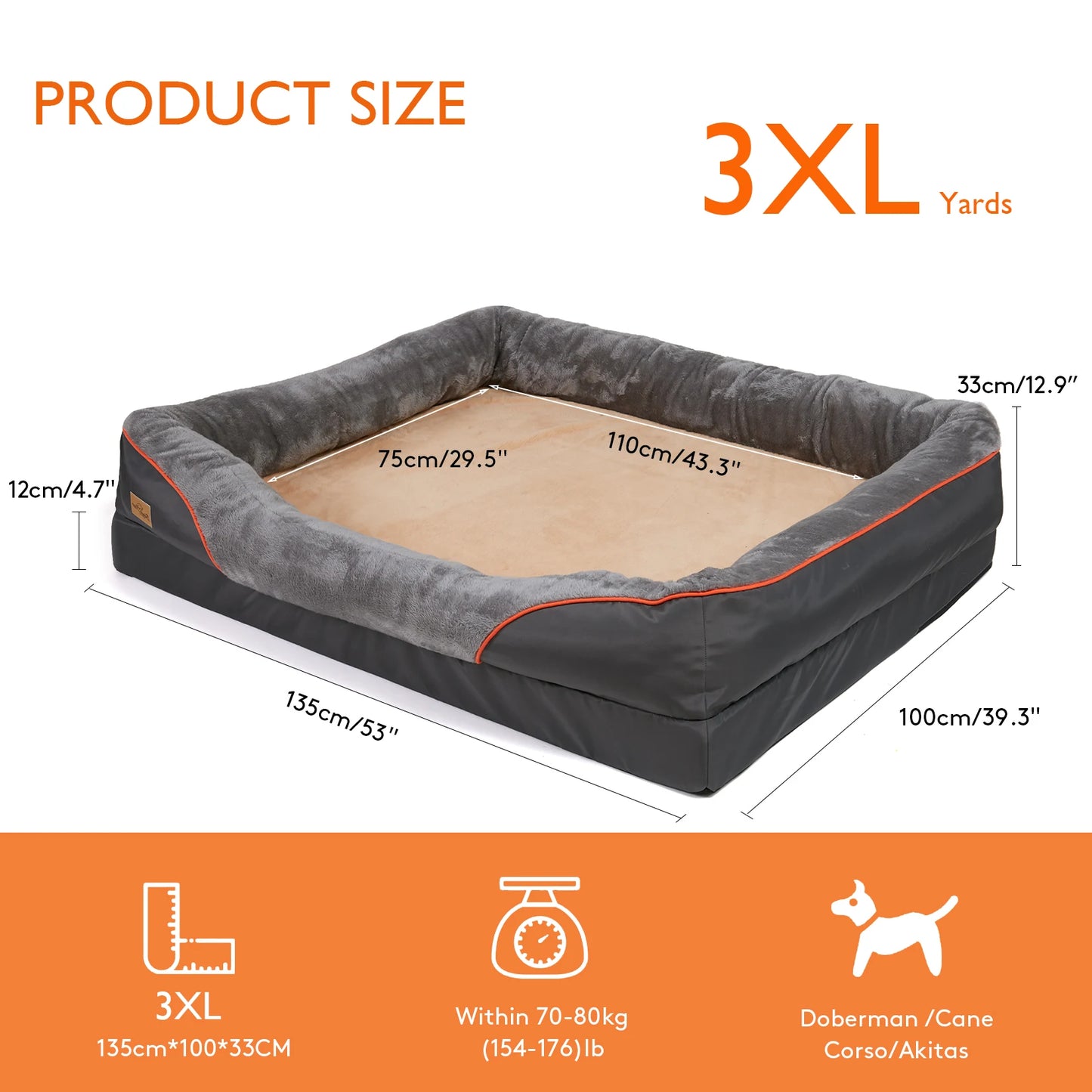 BINGOPAW Orthopedic Memory Foam Dog Bed Bolstered Cushion