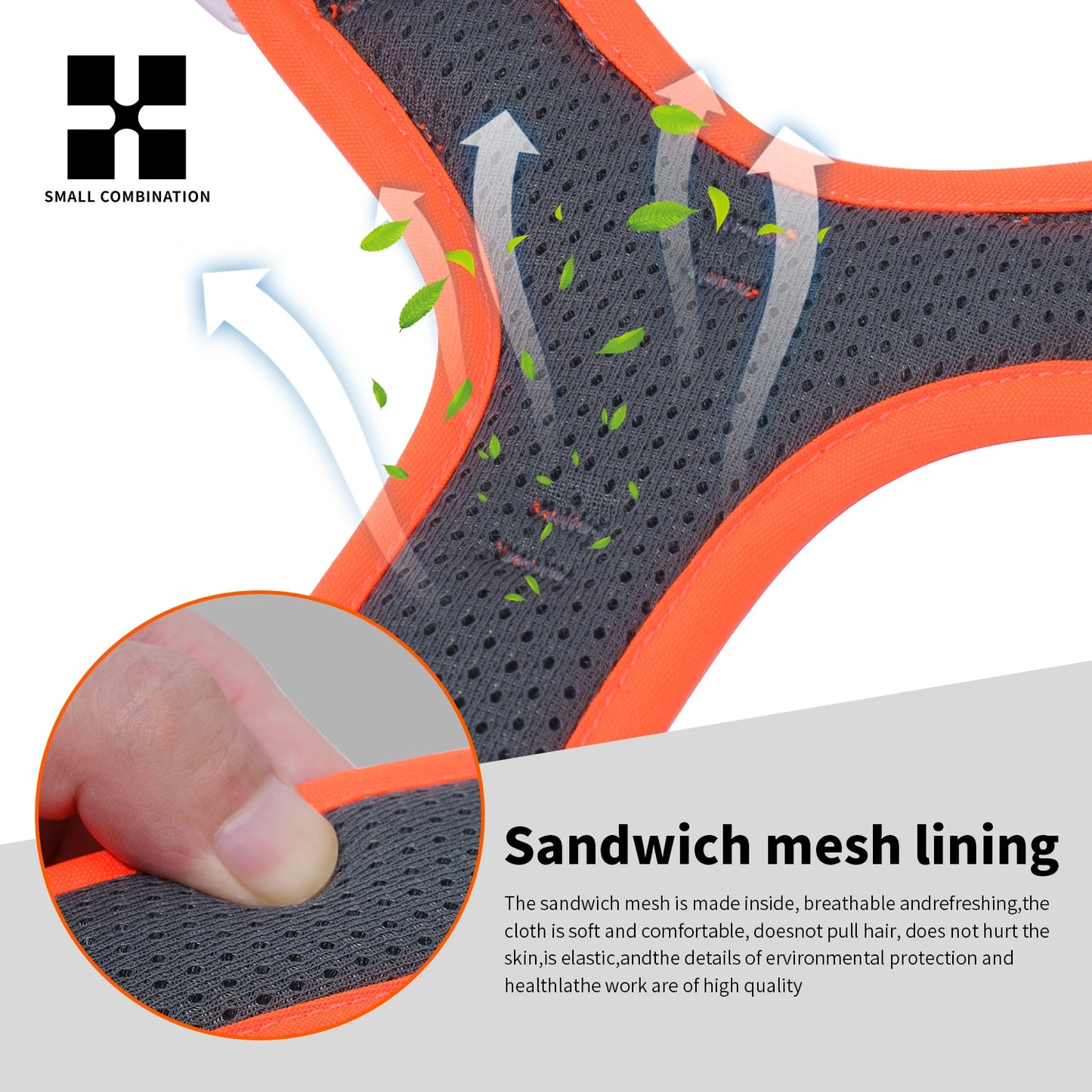 Small Combination No Pull Reflective Dog Harness Vest, Adjustable and Breathable for Outdoor Travel