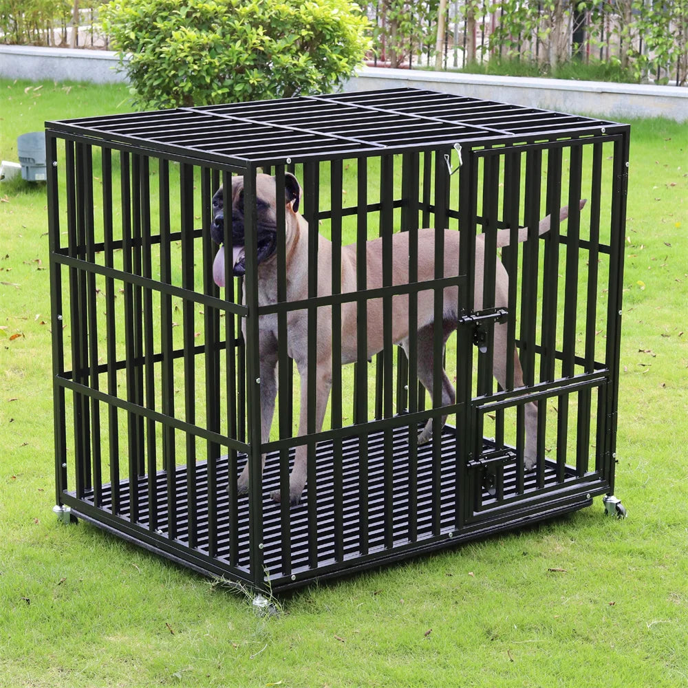 BORWARTH Heavy Duty Dog Crate With Lockable Wheels Removable Tray Tear Resistant Iron Construction XPET686