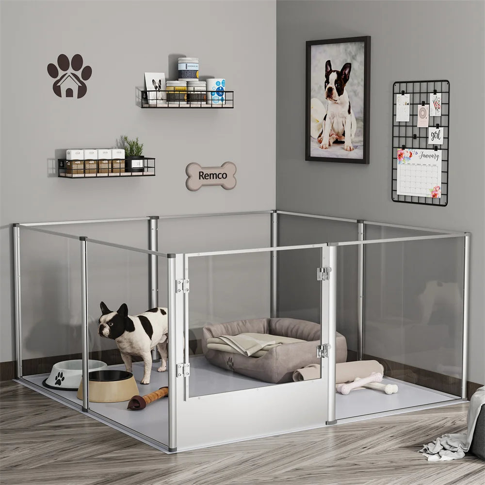 BORWARTH Dog Playpen Acrylic Enclosure With Waterproof Pad For Pets