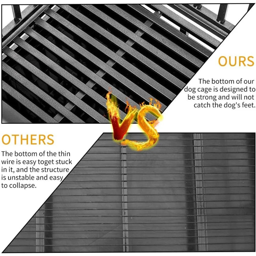 Heavy Duty Dog Cage Metal Kennel and Crate for Medium and Large Dogs, Pet Playpen with Four Wheels,Easy to Install,46 inch,Blac