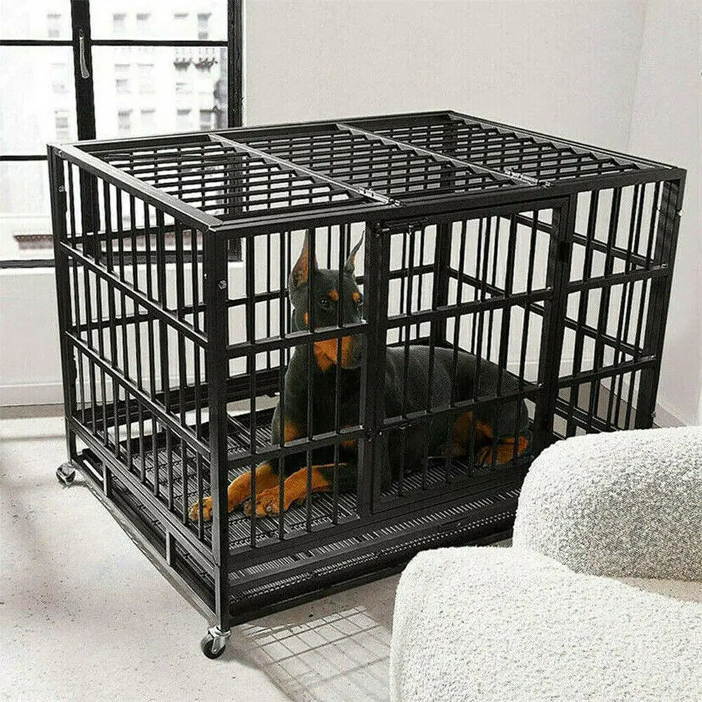 Bingopaw Heavy Duty Dog Crate With 3 Doors And Wheels