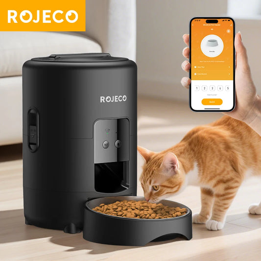 ROJECO Automatic Cat Feeder Intelligent Kibble Dispenser WiFi App ConnectivityEnhanced