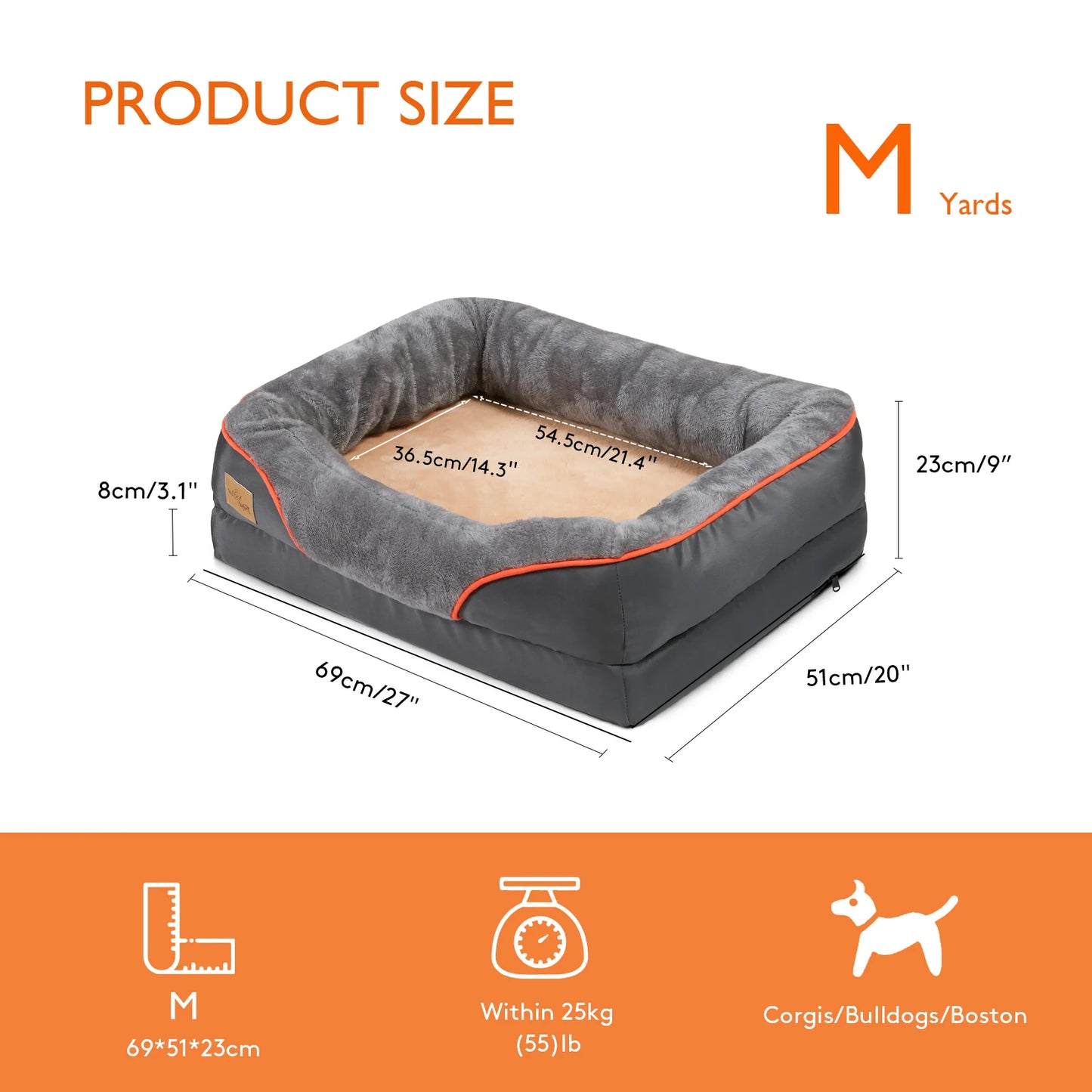 BINGOPAW Orthopedic Memory Foam Dog Bed Bolstered Cushion