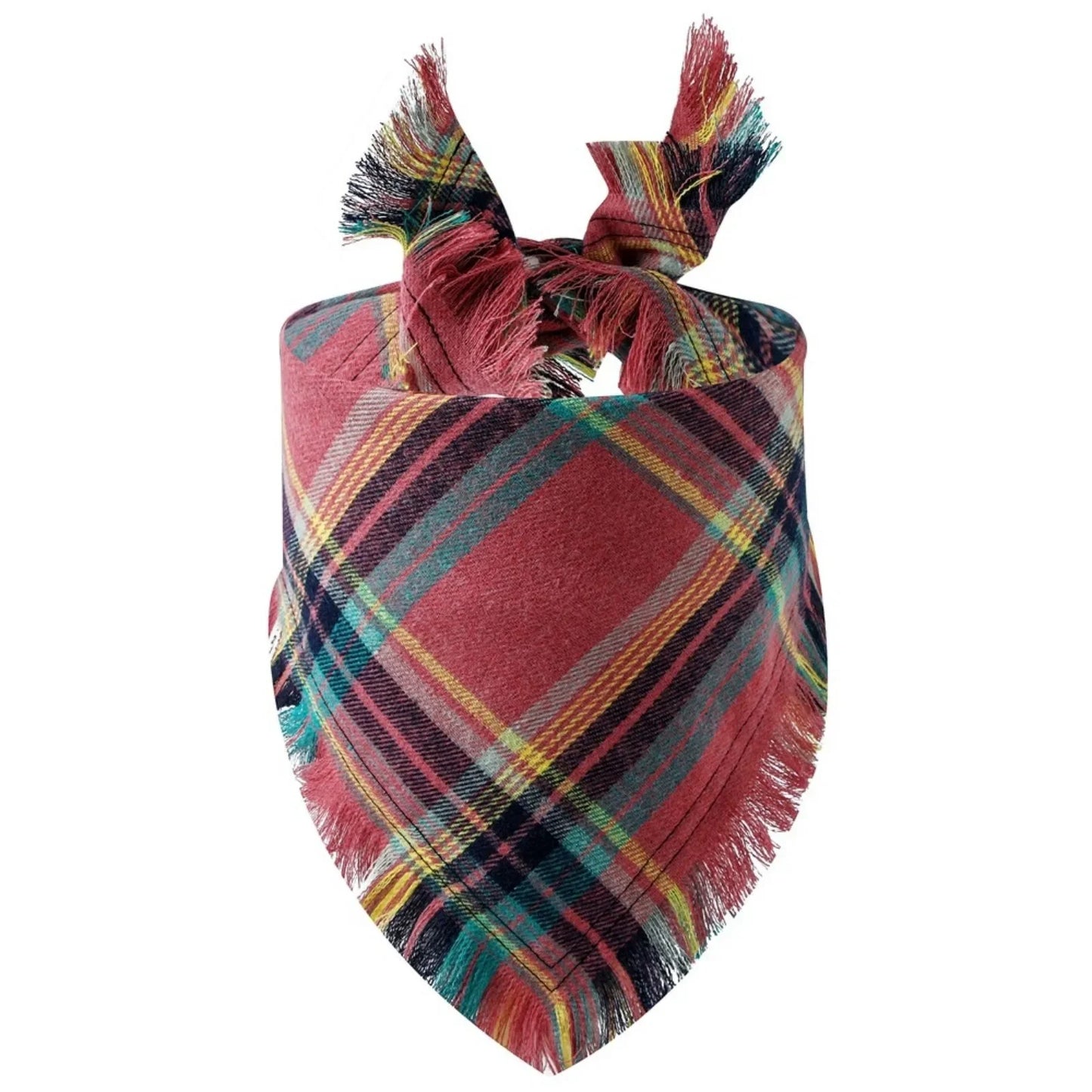 Trendy Pet Dog Bandana with Tassels Edges Classic Plaid Scarf Funny Dog Apparel Accessories Christmas Party Dress-Up Photo Prop