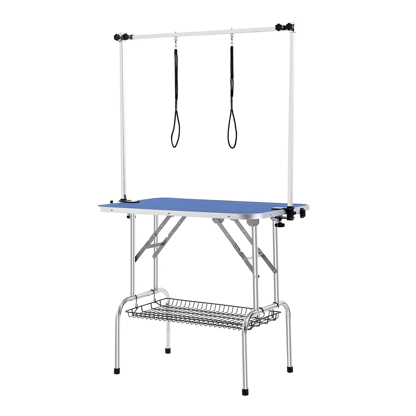 SucceBuy Pet Grooming Table Two Arms w/ Clamp Dog Grooming Station Foldable Pets Stand for Medium Small Dogs with Grooming Loop
