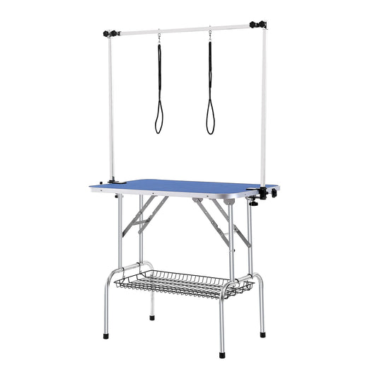 SucceBuy Pet Grooming Table Two Arms w/ Clamp Dog Grooming Station Foldable Pets Stand for Medium Small Dogs with Grooming Loop