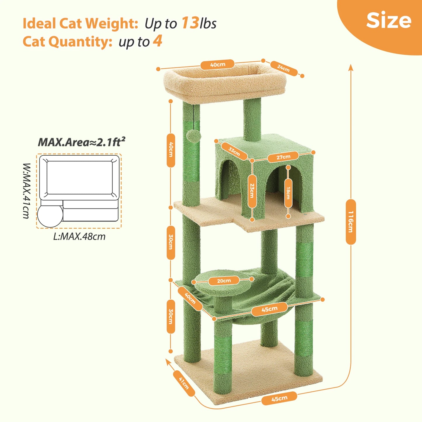 PETEPEL Cat Tree Indoor 5 Level Tower With Metal Frame Large Hammock