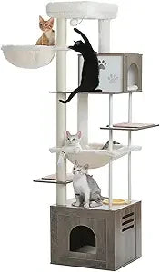 DAFIFY Cat Tree With Food Station Wooden Cat Tower