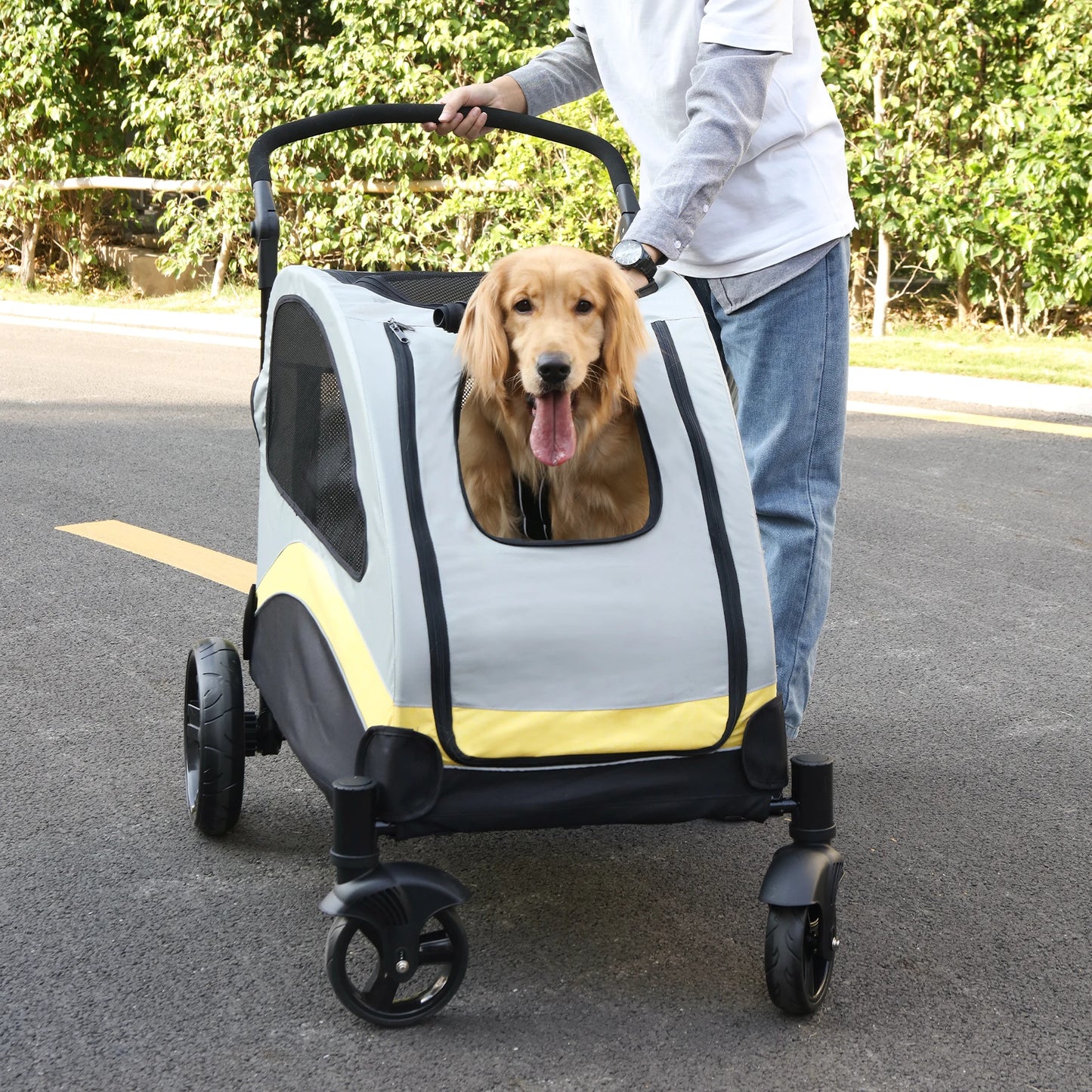Foldable Four Wheel Portable Dog Stroller For All Breeds
