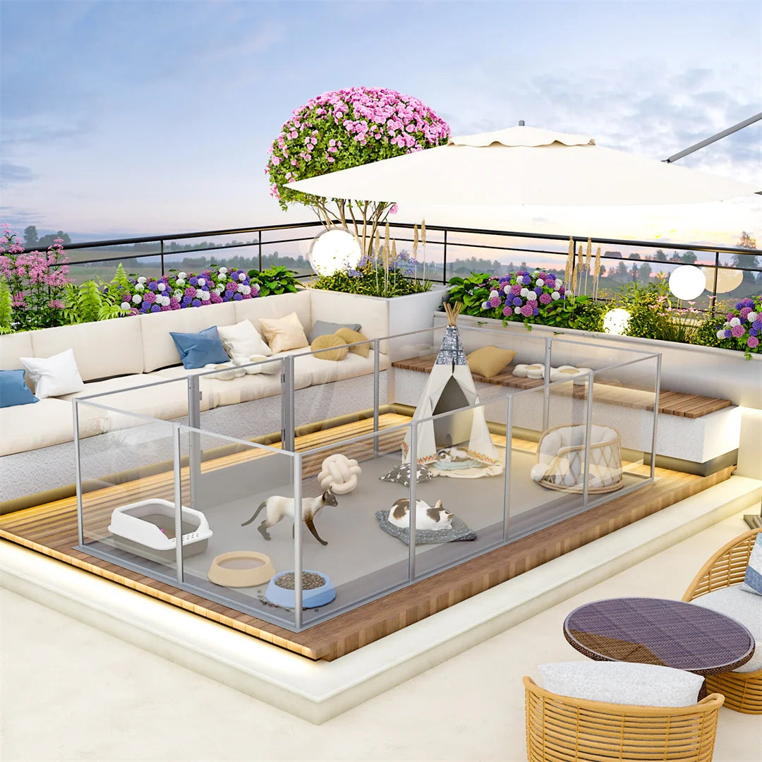 BINGOPAW Whelping Playpen Clear Acrylic Dog Exercise Fence With Waterproof Pad