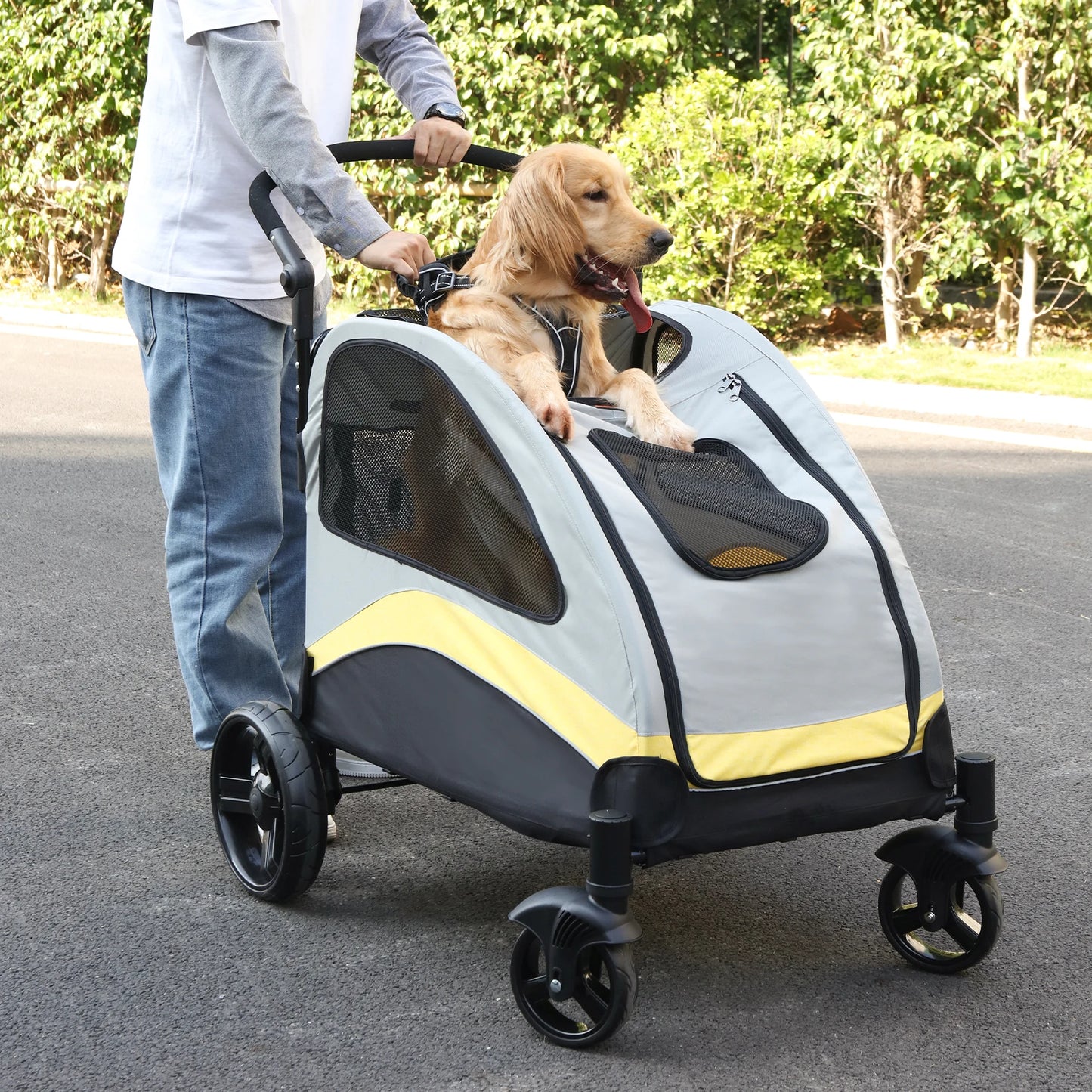 Foldable Four Wheel Portable Dog Stroller For All Breeds