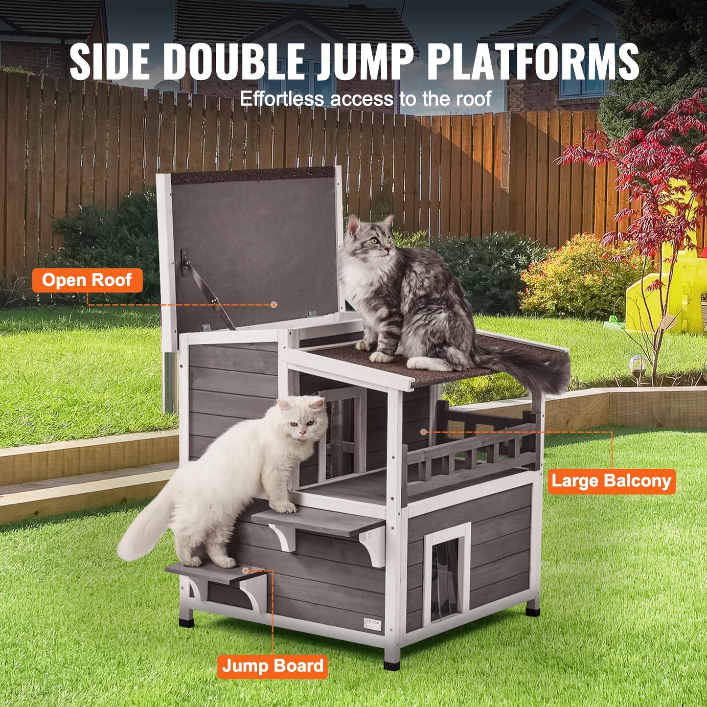 SucceBuy Outdoor Cat House Weatherproof Two Story Shelter With Balcony