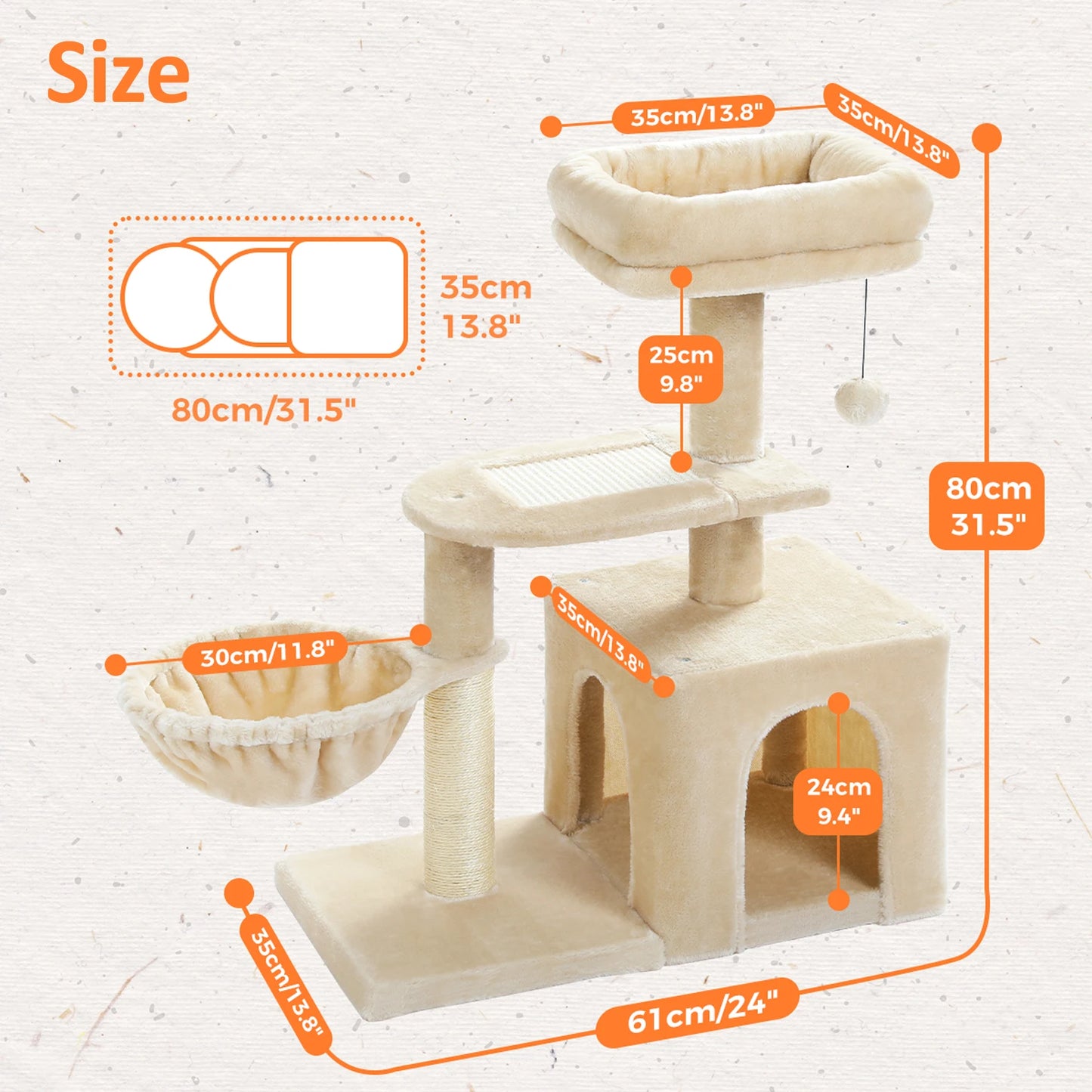 PAWZ Road Cat Tree Tower for Indoor Cats 3-Tier Activity and Scratching Posts