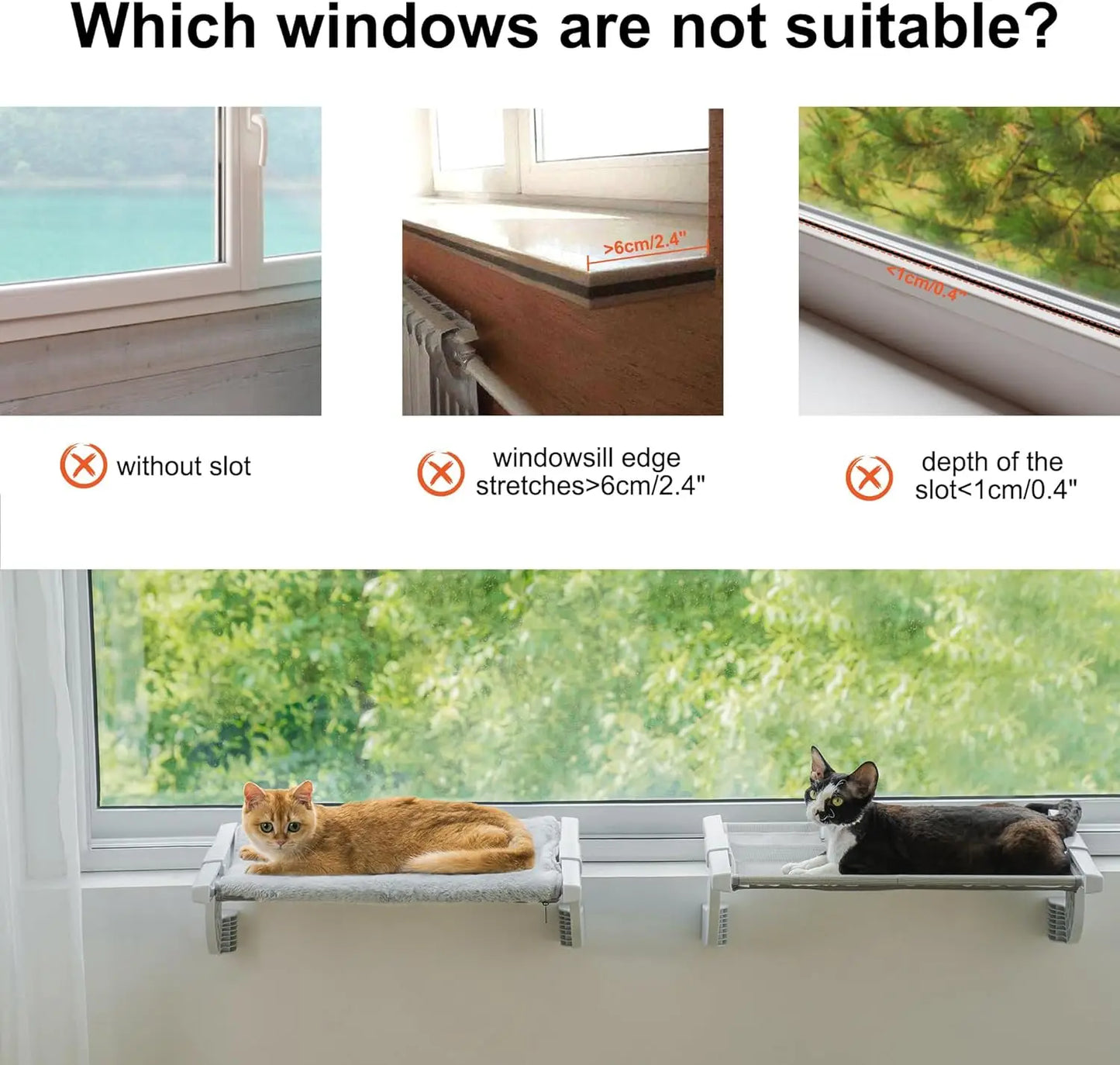 MEWOOFUN Cat Window Bed With Adjustable Cushion 18kg Capacity