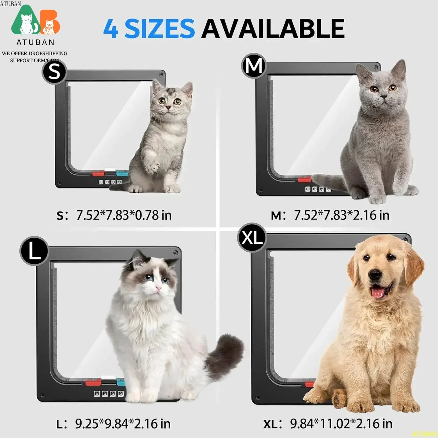 ATUBAN Cat Door With 4 Modes Locking Window Or Wall