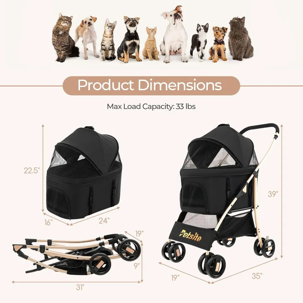 TIFICY 3-In-1 Pet Stroller With Removable Car Seat Carrier