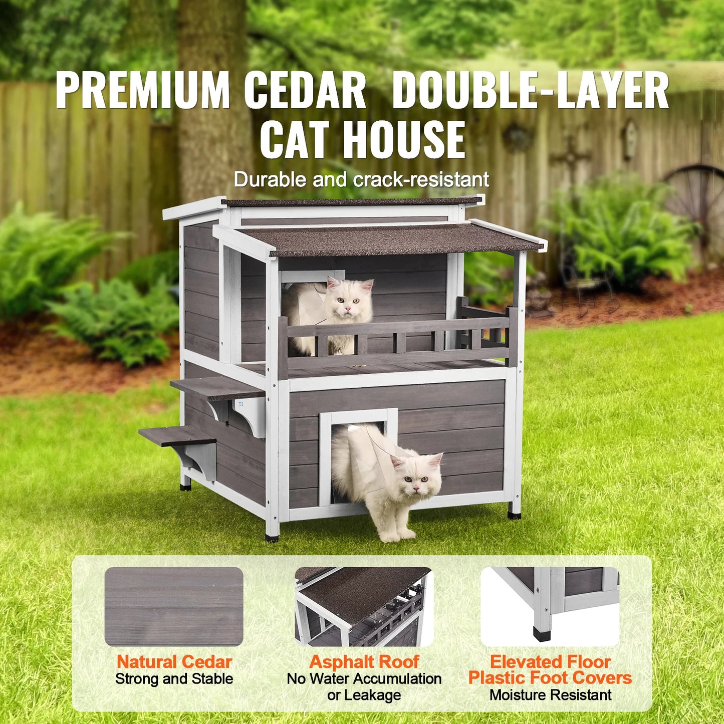 SucceBuy Outdoor Cat House Weatherproof Two Story Shelter With Balcony