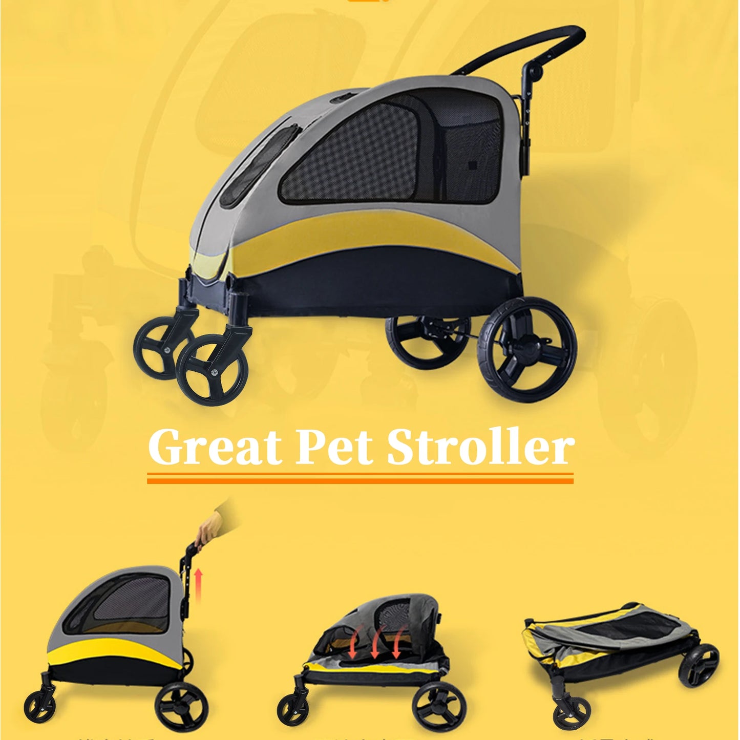 Foldable Four Wheel Portable Dog Stroller For All Breeds