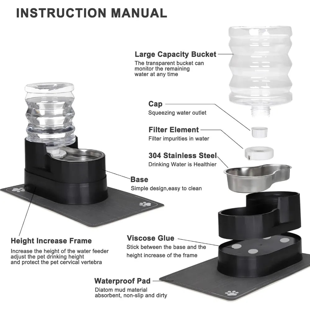 Automatic Cat Water Dispenser With Stainless Steel Bowl