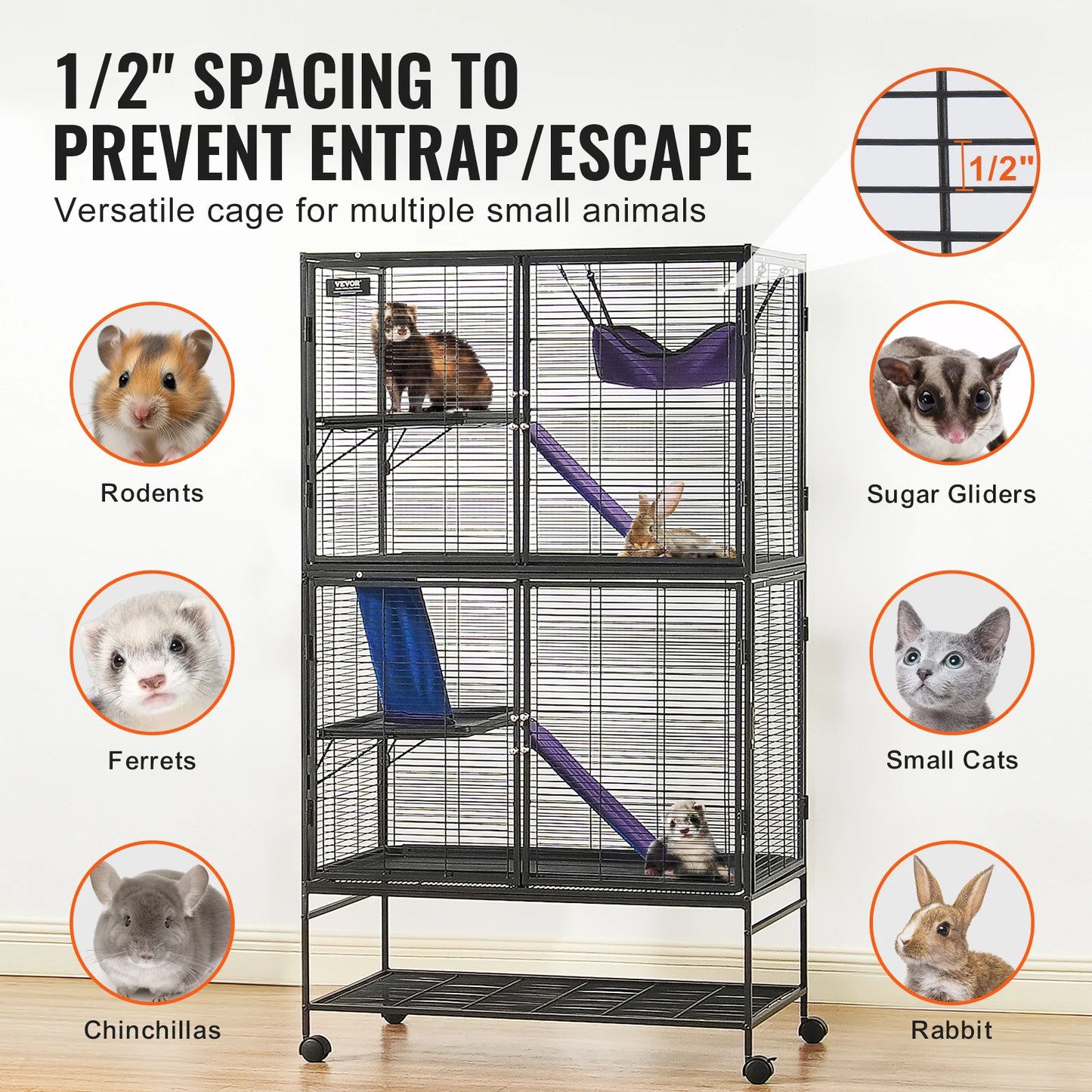 SucceBuy Metal Ferret Cage Rolling 4 Tier For Small Pets