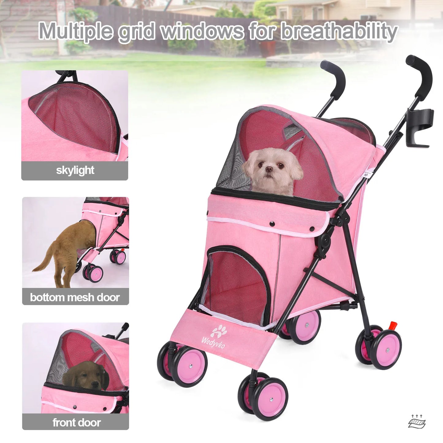Wedyvko Pet Stroller Four Wheel Puppy Carrier With Brakes