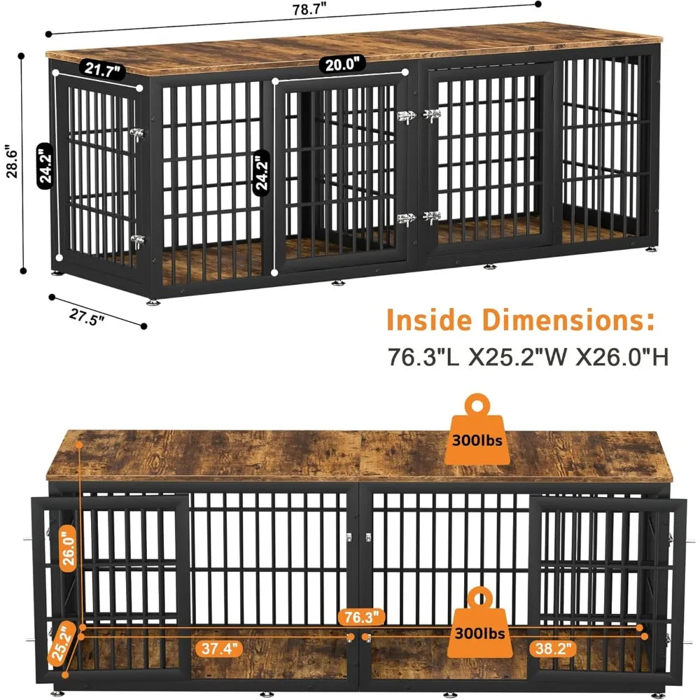 Double Dog Crate Furniture DividerWithCompartments CommercialGrade HeavyDuty Kennel For Two