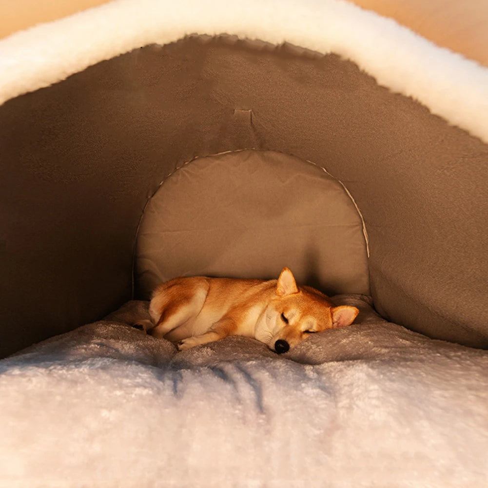 Winter Dog Bed Self-Warming Puppy House Washable Large Cat Sleeping Tent Cave Beds Indoor Kitten Nest Kennel Hut for Small Mediu