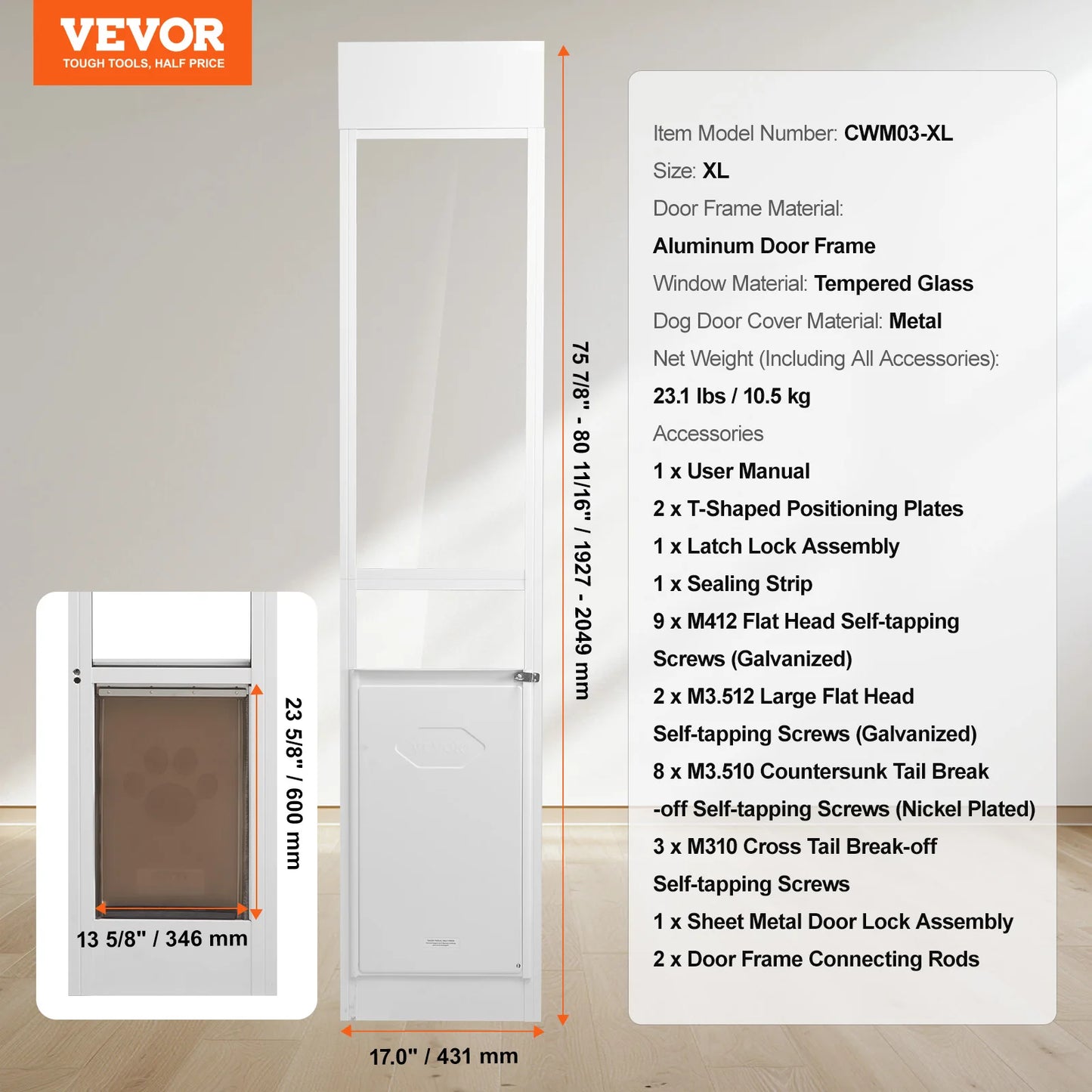SucceBuy Sliding Glass Dog Door For Home Pet Gate Easy