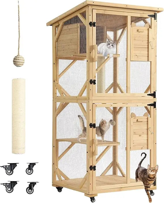 DAFIFY Outdoor Cat Enclosure With Window Access, 4 Tier Playpen, Wheels, Resting Box, Waterproof Roof, Indoor Use
