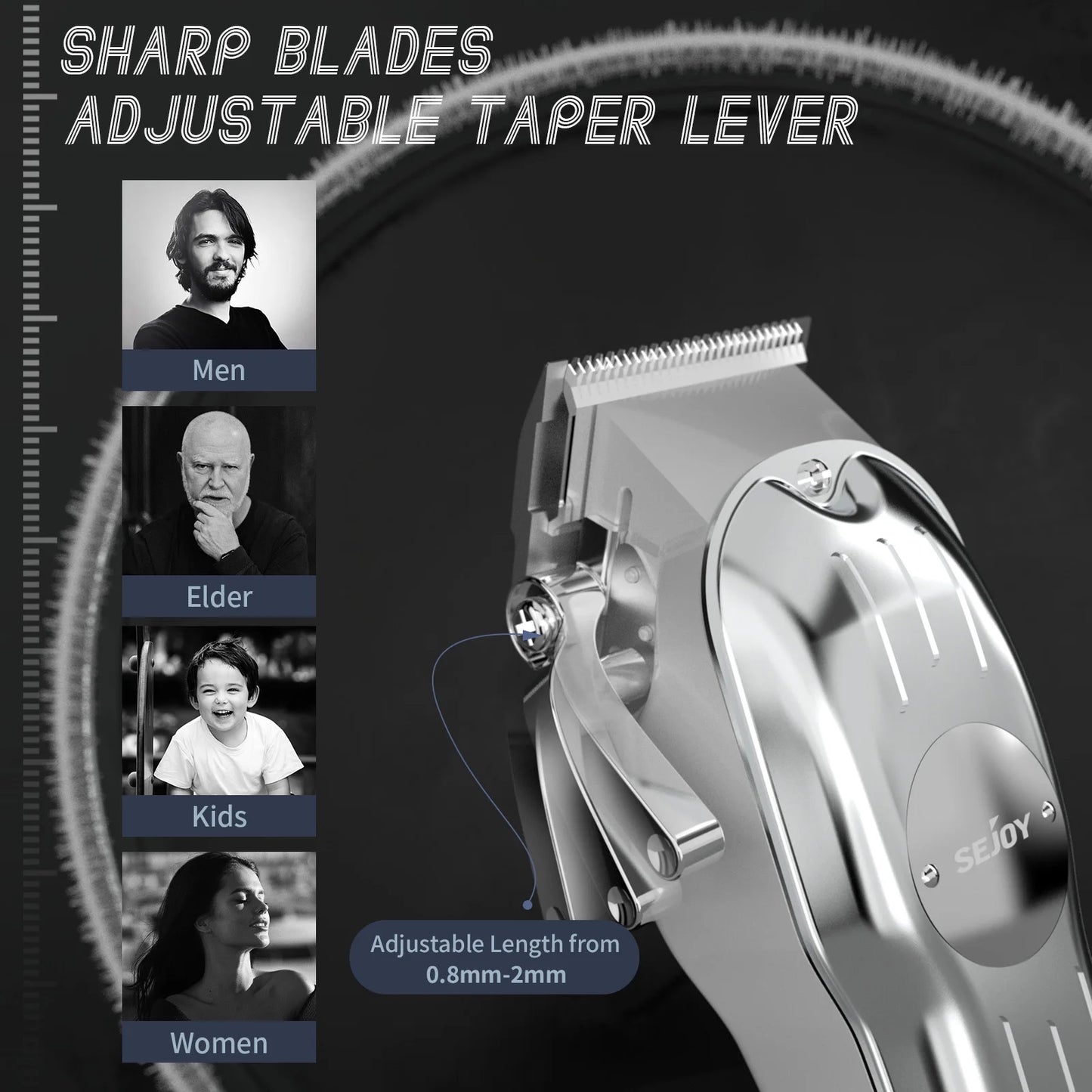 Sejoy Professional Hair Clipper Kit Cordless Rechargeable Precision Trimmer Barber