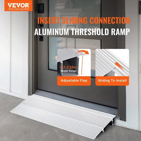 VEVOR Door Threshold Ramp, 2' Rise, 800 lbs Load Capacity, Door Ramp for Wheelchairs, Aluminum Threshold Ramp for Doorways, Adju