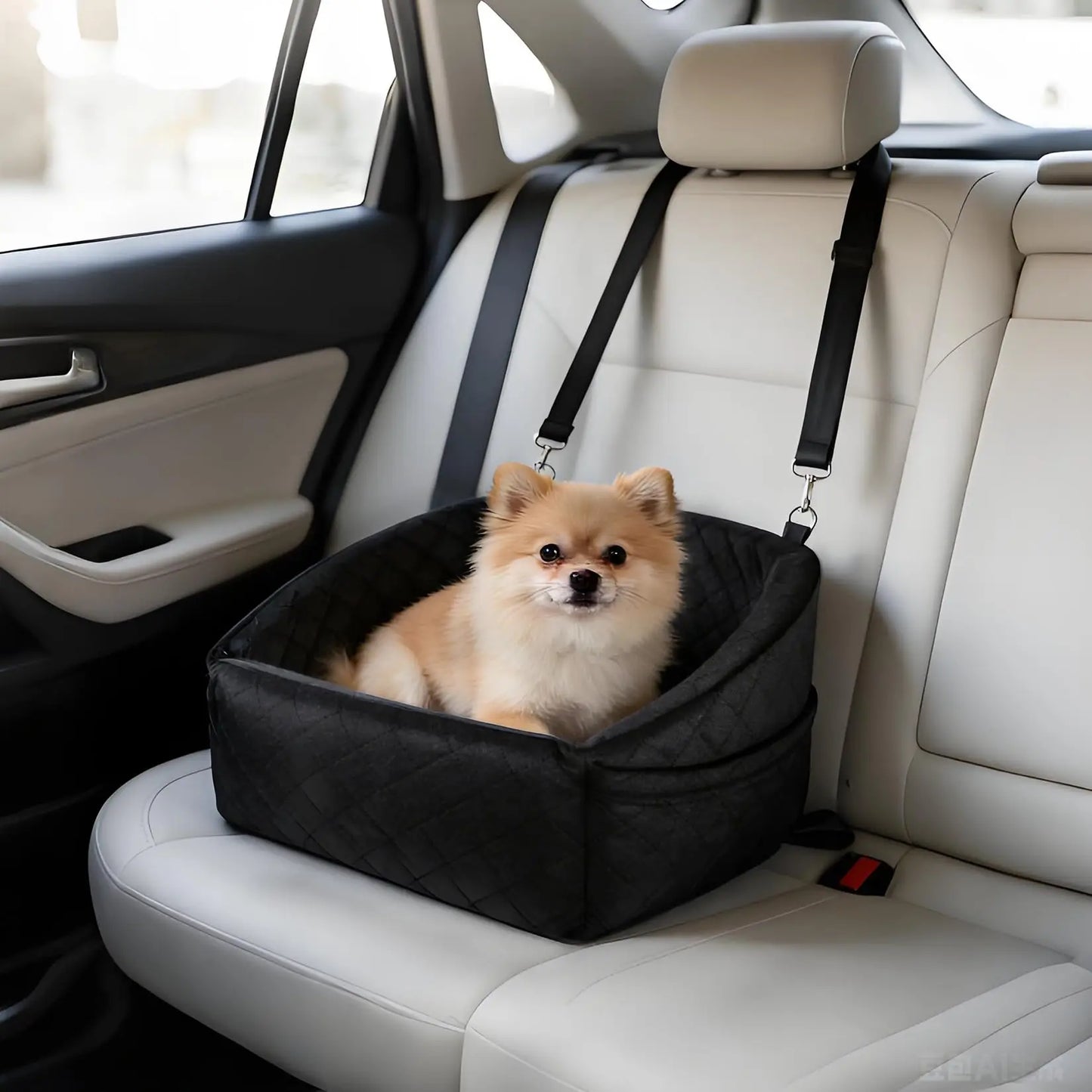 Dog Booster Car Seat, Detachable Washable Pet Dog Bed with Safety Belt for Small Medium Puppies Cats Under 30-35 LB
