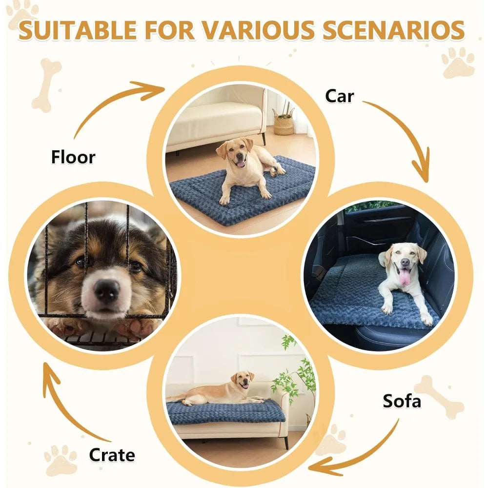 dog bed mat washable reversible dog crate pad soft fluffy pet kennel beds with anti-slip bottom dog cat sleeping mattress for ex